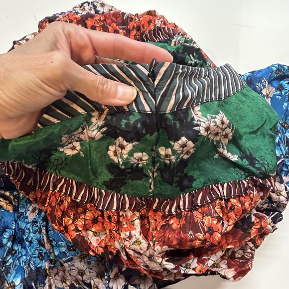 Anthropologie Bhanuni by Jyoti Colorful Tiered Floral Maxi Skirt SZ 2 Boho Silky - Picture 9 of 12